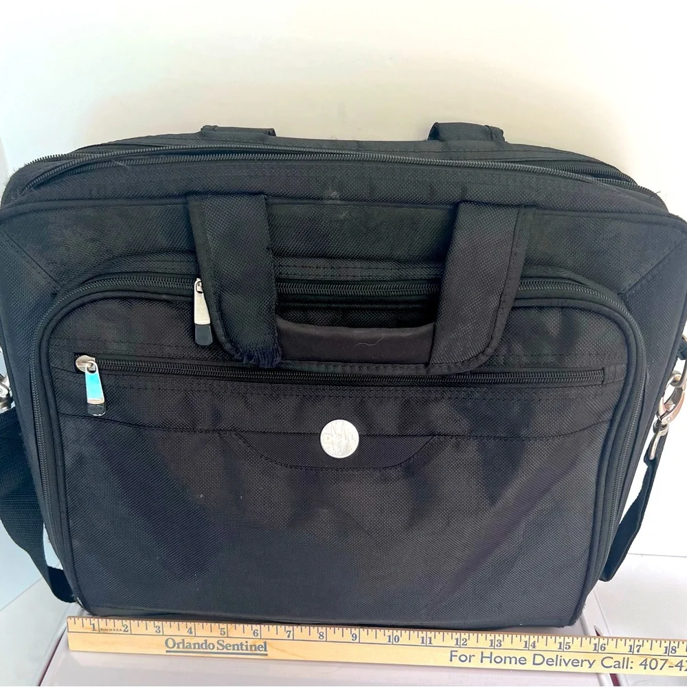 Dark Black Large Sturdy Multi Compartment Laptop Bag by Dell with Strap